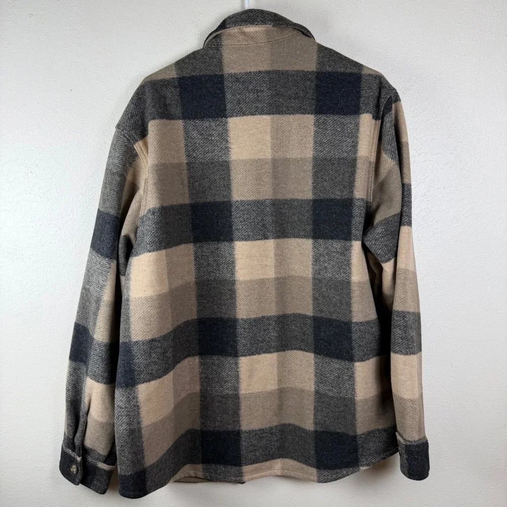 Banana Republic Mens Tan Grey Plaid‎ Lined Shirt Jacket Shacket Large